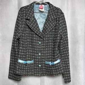 Vintage California Concepts Girls Cropped Tweed Blazer Black/White/Ice Blue L